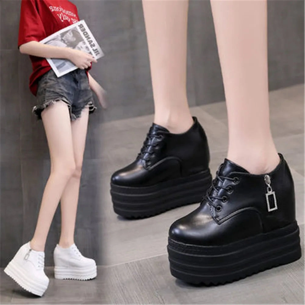Cute Dresses To Wear With Sneakers 12 CM Woman Shoes Casual Elevator Wedge Platform Sneakers Female High Tops Hidden Heels Trainers
