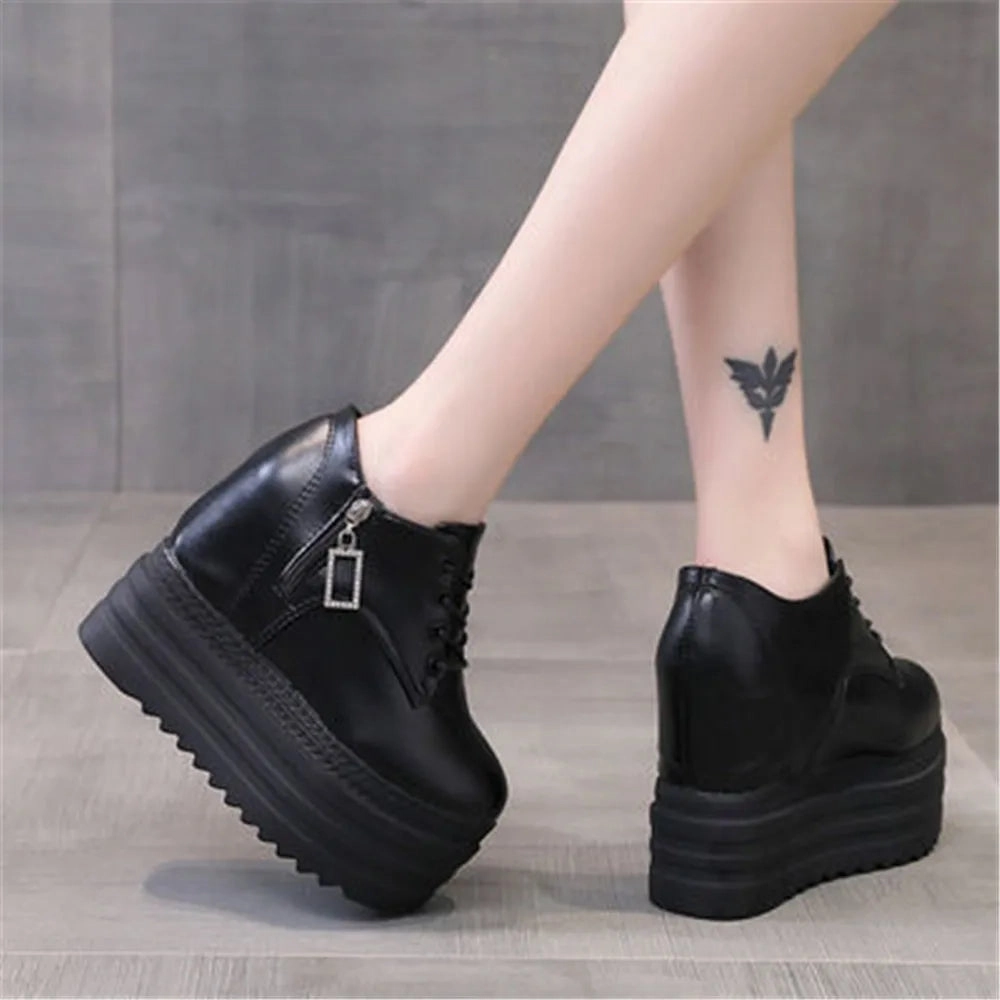 12 CM Woman Shoes Casual Elevator Wedge Platform Sneakers Female High Tops Hidden Heels Trainers Private Sneakers