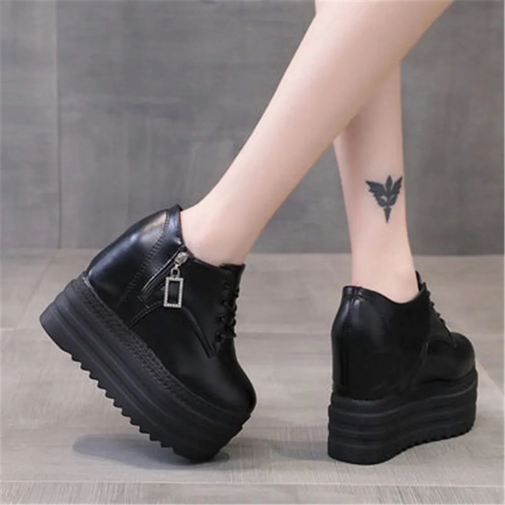 90s Sneakers 12 CM Woman Shoes Casual Elevator Wedge Platform Sneakers Female High Tops Hidden Heels Trainers