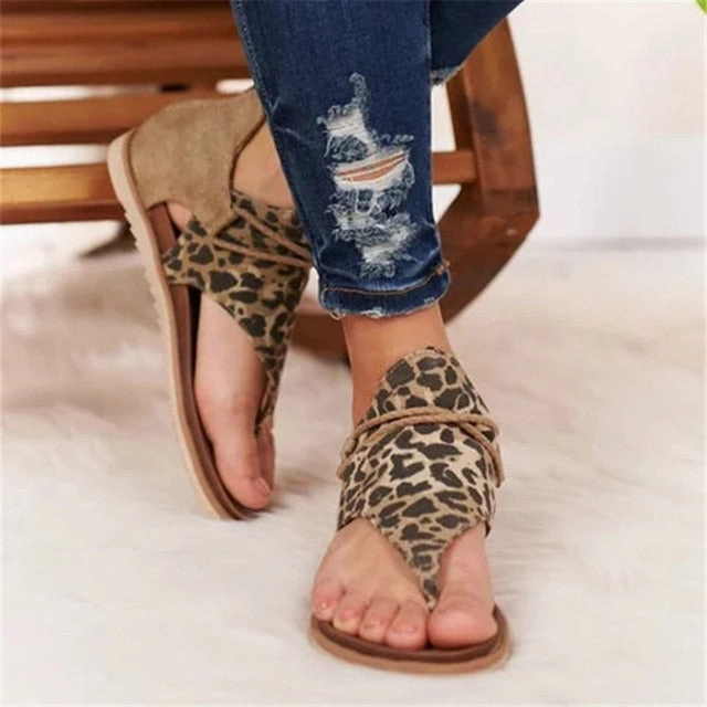 2020 Women Sandals Leopard Print Summer Shoes Women Large Size Andals Flat Women Sandals Womens Summer Shoes Sandals  Lace Flat Shoes