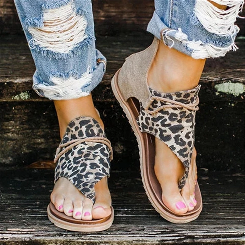 2020 Women Sandals Leopard Print Summer Shoes Women Large Size Andals Flat Women Sandals Womens Summer Shoes Sandals  Flat Shoes That Go With Dresses