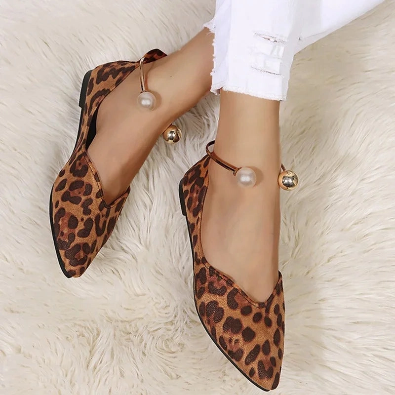 Ballet Flats Vs Pointe Shoes 2024 Women's Flat Shoes New Summer Fashion Pointed Toe Leopard Print Shoes Casual Breathable Slip-on Flat Outdoor Women Shoes