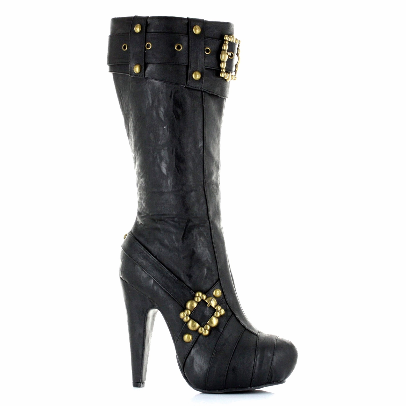 426-AUBREY 4" Knee High Steampunk Boots With Buckles And Studs. Women Line Worker Boots