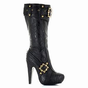 Suede Boots Wedge 426-AUBREY 4" Knee High Steampunk Boots With Buckles And Studs. Women