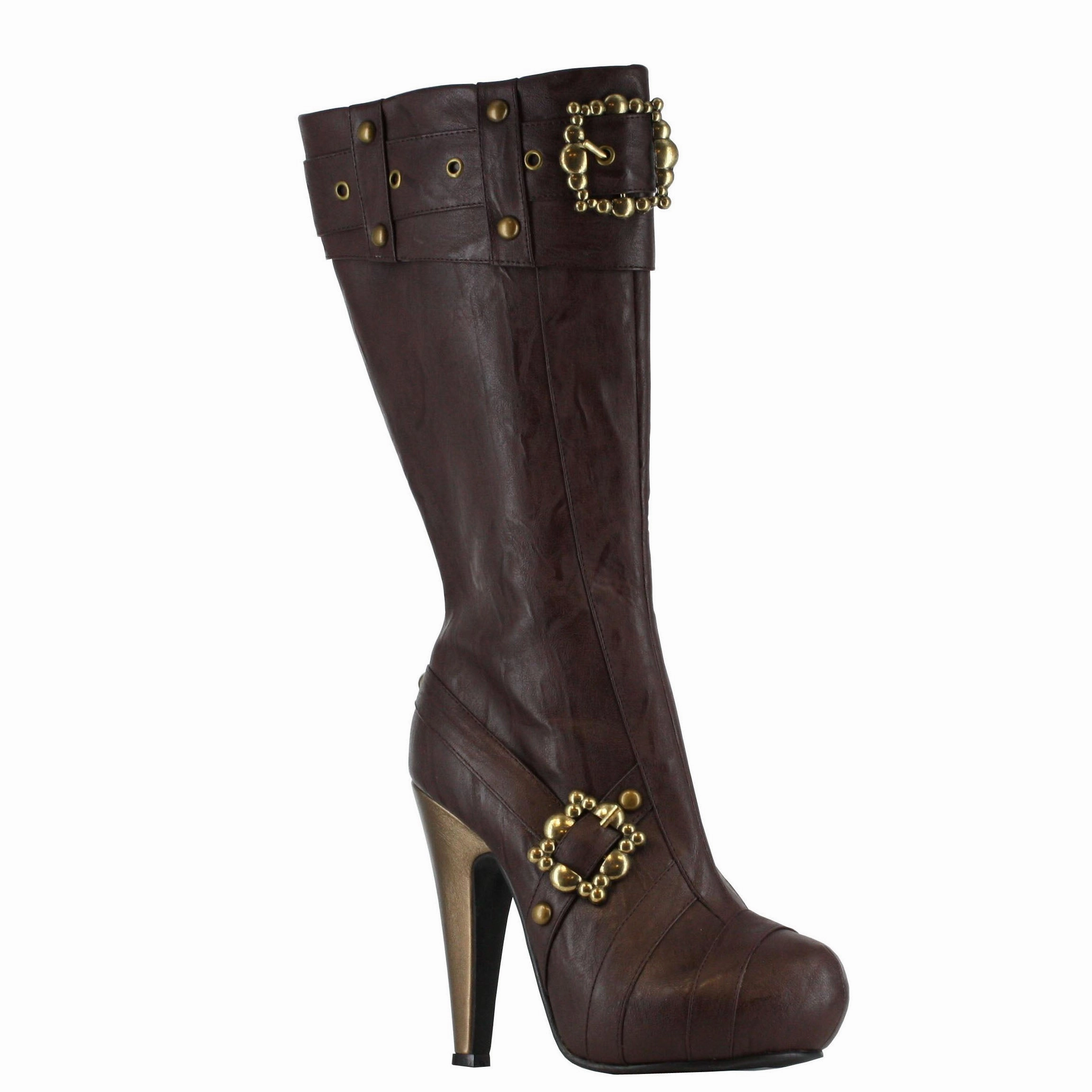 Polo Snow Boots 426-AUBREY 4" Knee High Steampunk Boots With Buckles And Studs. Women
