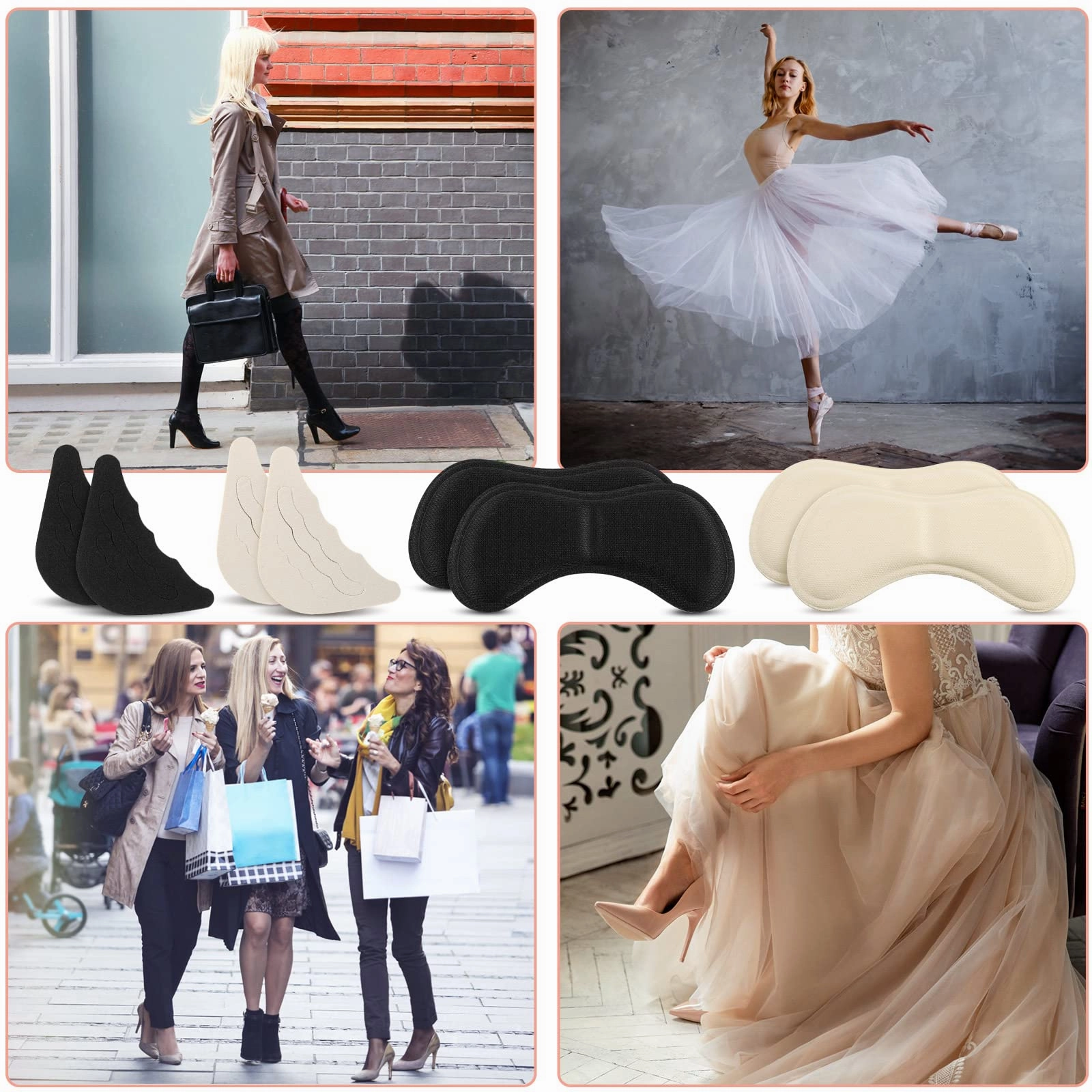 8pcs Foot Cushions & Pads, 2 Pairs Sponge Heel Paste Toe Pads and 2 Pairs Reusable Toe Shoe Heel Filler Inserts Heel Anti-Slip Wear Feet Fit Most Shoes Snake Resistant Boots