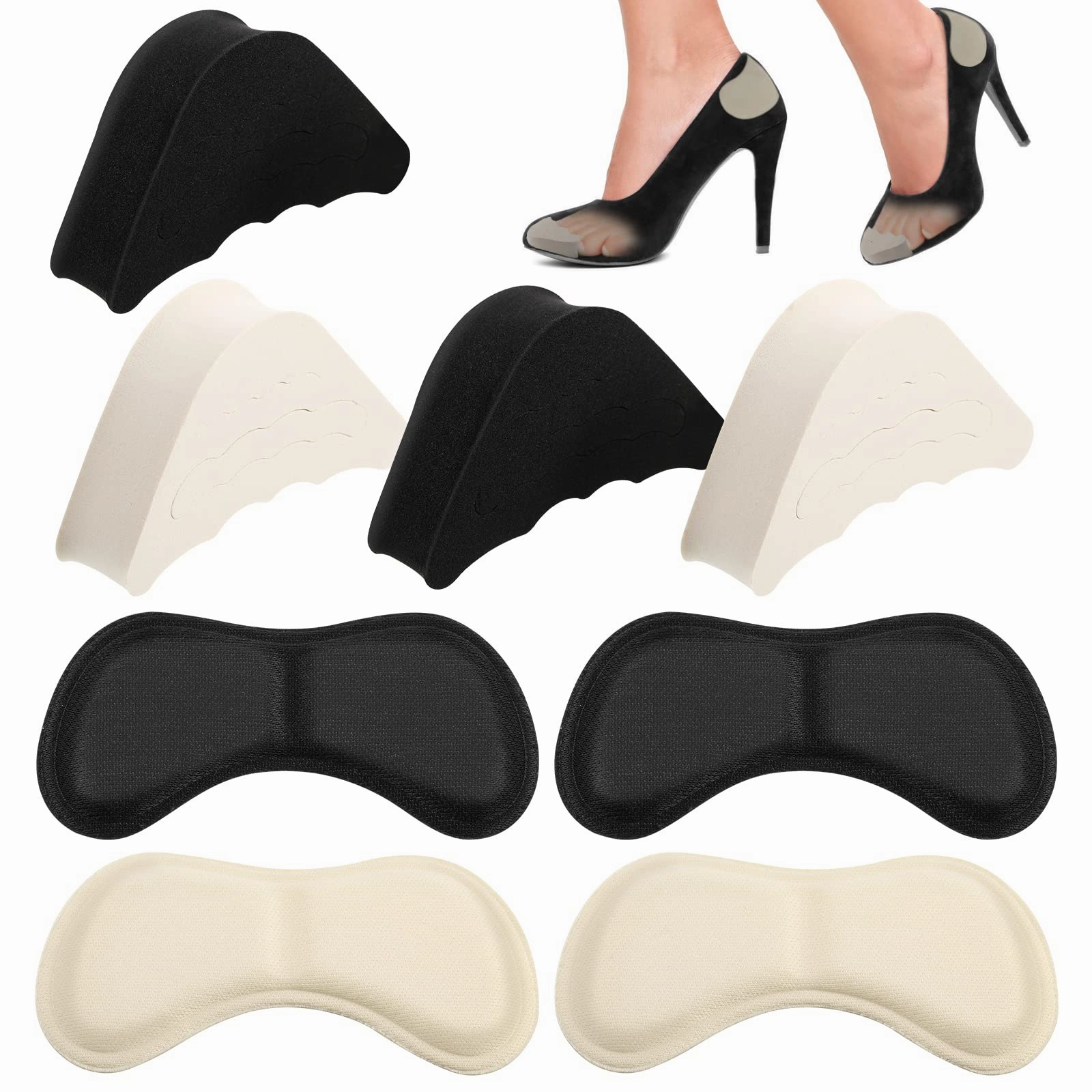 Ladder Boots 8pcs Foot Cushions & Pads, 2 Pairs Sponge Heel Paste Toe Pads and 2 Pairs Reusable Toe Shoe Heel Filler Inserts Heel Anti-Slip Wear Feet Fit Most Shoes