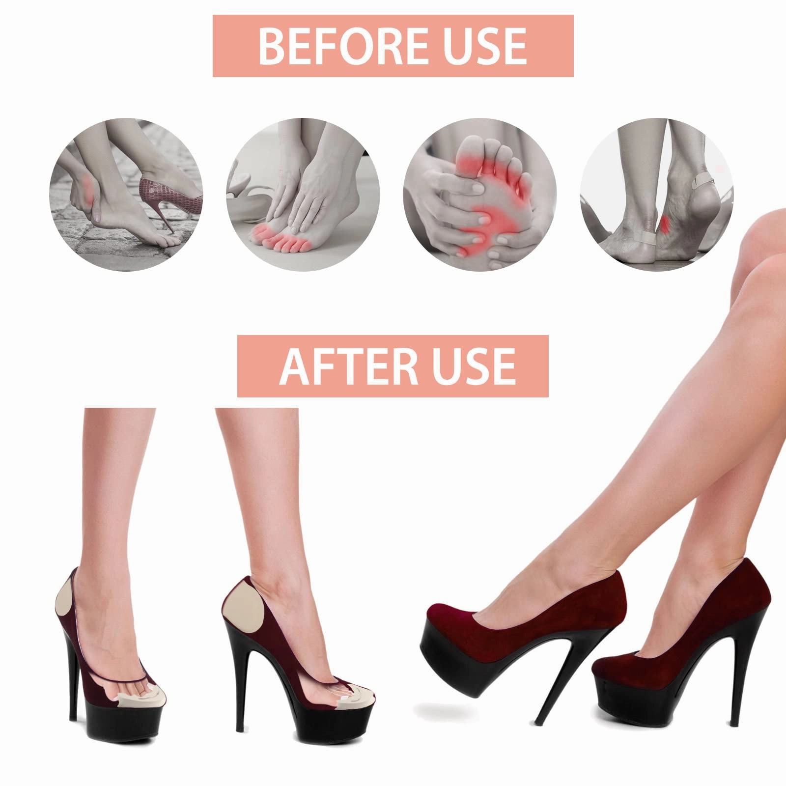 8pcs Foot Cushions & Pads, 2 Pairs Sponge Heel Paste Toe Pads and 2 Pairs Reusable Toe Shoe Heel Filler Inserts Heel Anti-Slip Wear Feet Fit Most Shoes Wide Chelsea Boots