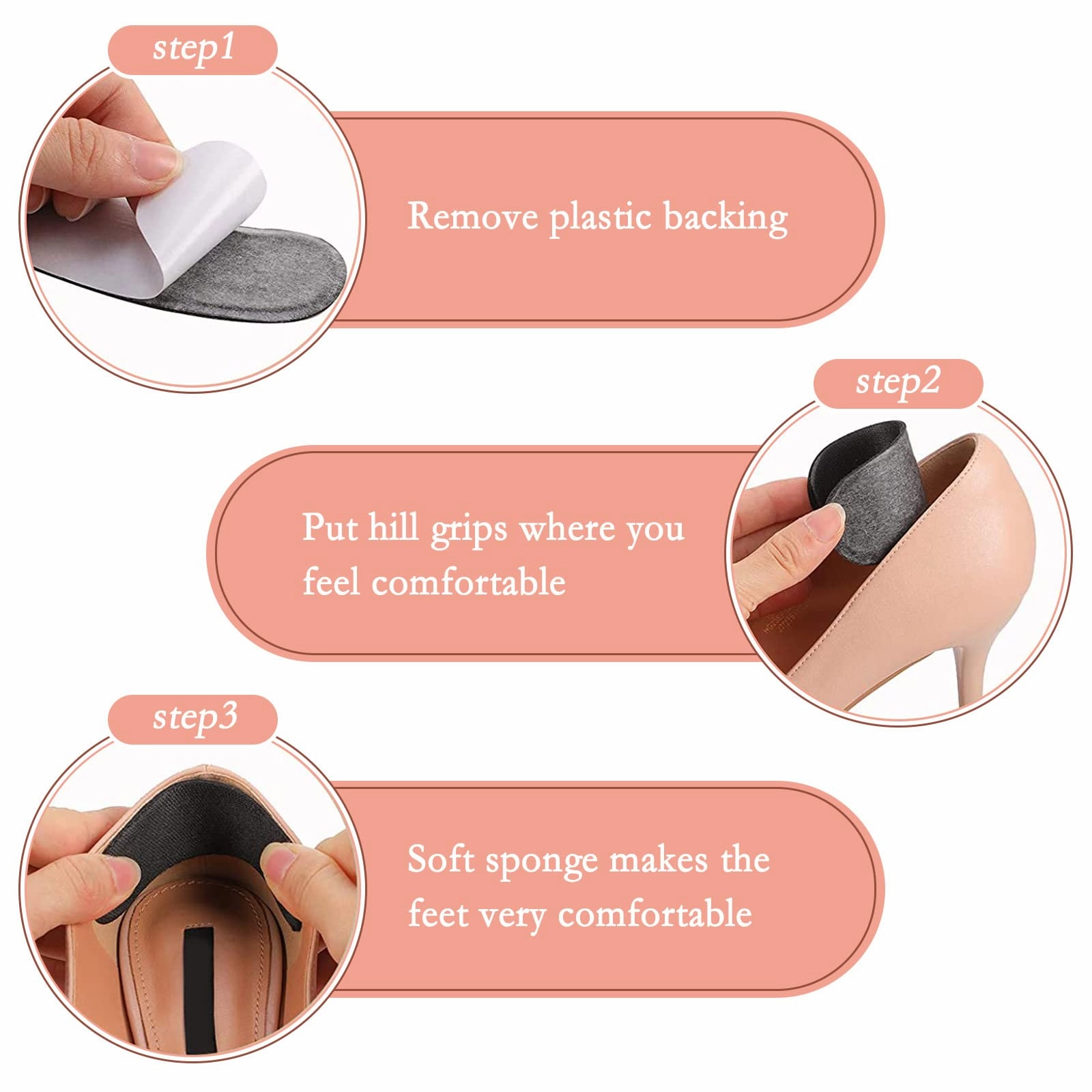 Bunny Boots 8pcs Foot Cushions & Pads, 2 Pairs Sponge Heel Paste Toe Pads and 2 Pairs Reusable Toe Shoe Heel Filler Inserts Heel Anti-Slip Wear Feet Fit Most Shoes