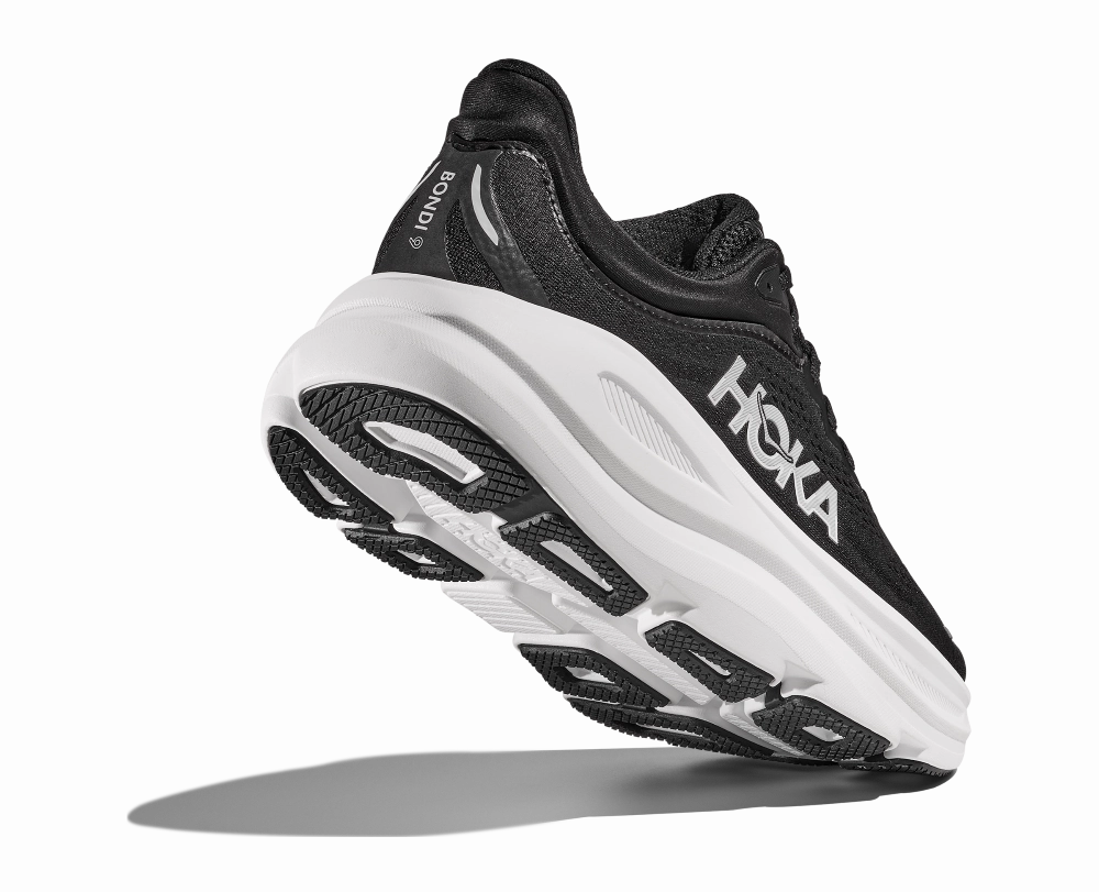 'HOKA' Men's Bondi 9 - Black / White (Extra Wide) Shoes For Long Distance Walking