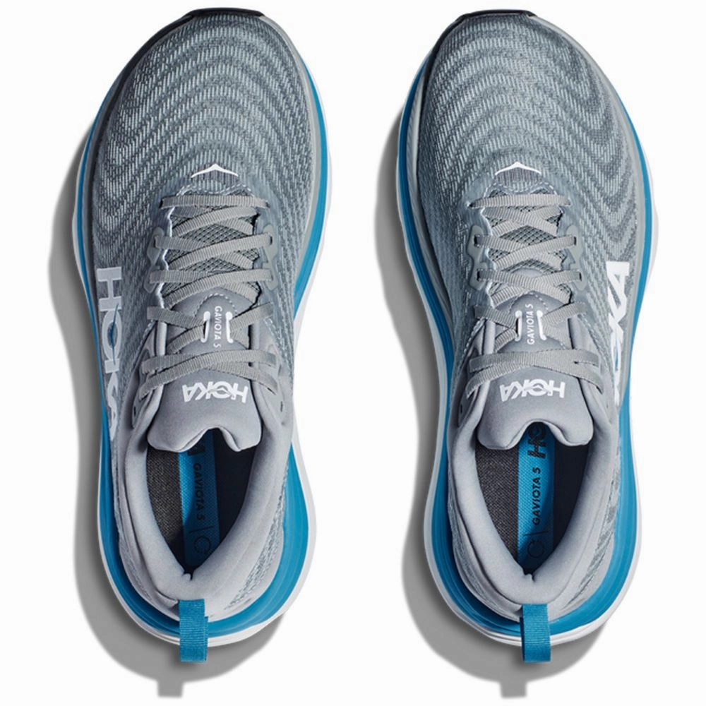'HOKA' Men's Gaviota 5 - Limestone / Diva Blue Maximum Cushioned Shoes