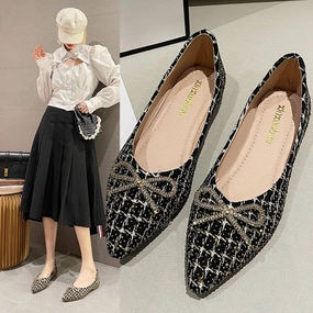 Flat Shoes Trampling Fashion Plaid Flat Low Heel Pointed Shallow Mouth English Single Shoes Women | Brodtica.com