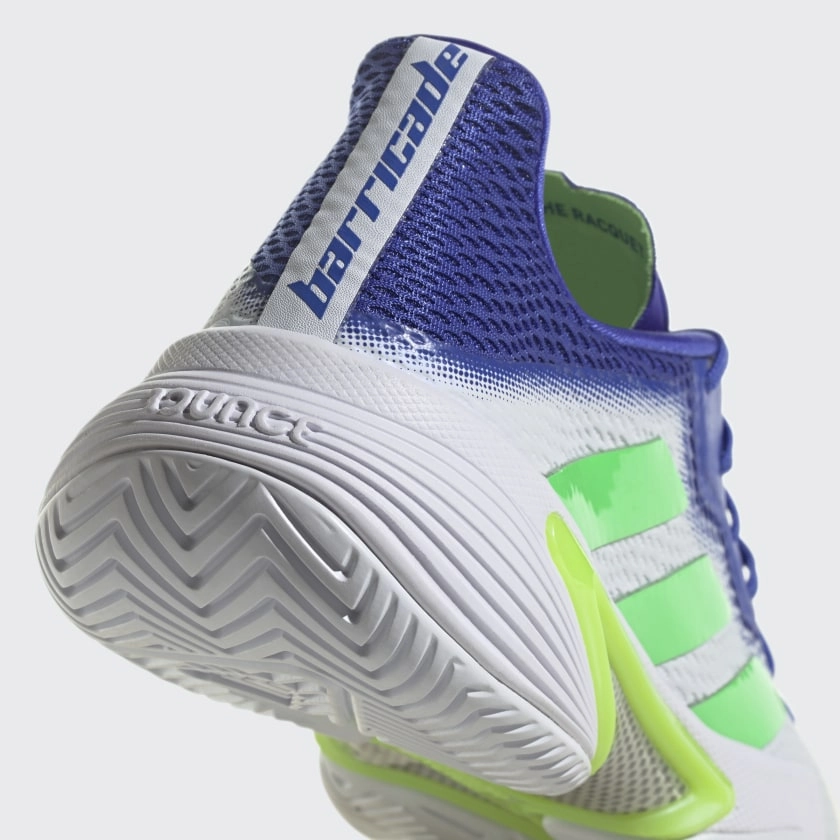 adidas BARRICADE Tennis Shoes | White-Blue-Green | Men's Adidas Spin Shoes
