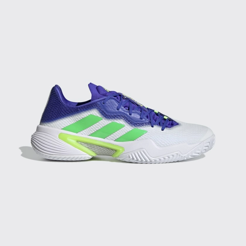 adidas BARRICADE Tennis Shoes | White-Blue-Green | Men's Adidas Cycling Shoe