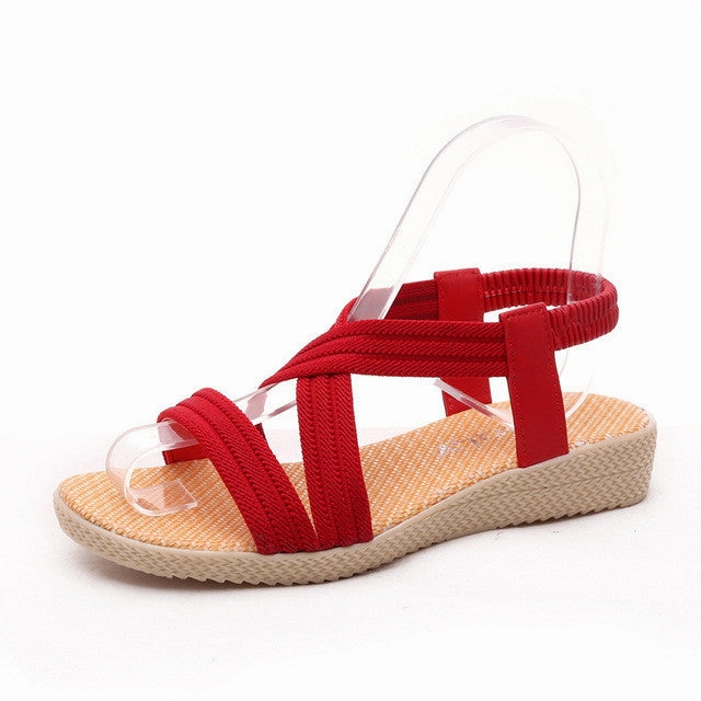 LAKESHI Fashion Summer Women Sandals Shoes Flat Cross-Tied Women Shoes Solid Color Simple Ladies Shoes 5 Color Open Flat Shoes