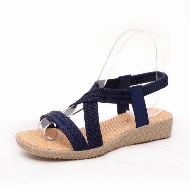 LAKESHI Fashion Summer Women Sandals Shoes Flat Cross-Tied Women Shoes Solid Color Simple Ladies Shoes 5 Color Elastic Flats Shoes