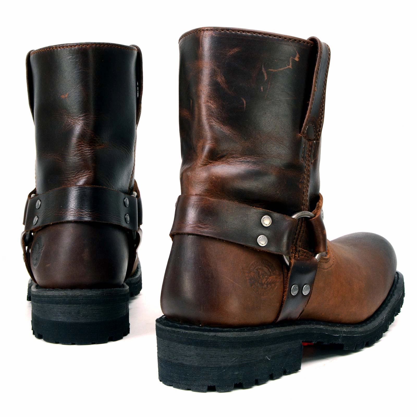 ML Full Grain Two-Tone Easy Pull-On Motorcycle Harness Boots Low Heeled Knee Boots