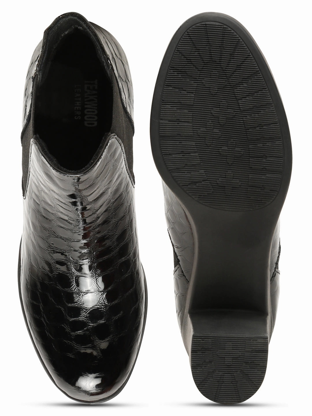 Women's Black Croco Texture Lether Mid - Ankle High Heeled Boots Boots Ankle Heel