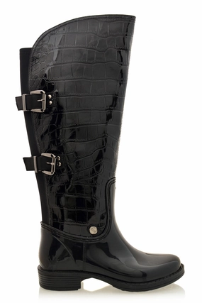 AIDA Black Croc Patent Knee-High Boots Vans Shoes Flats