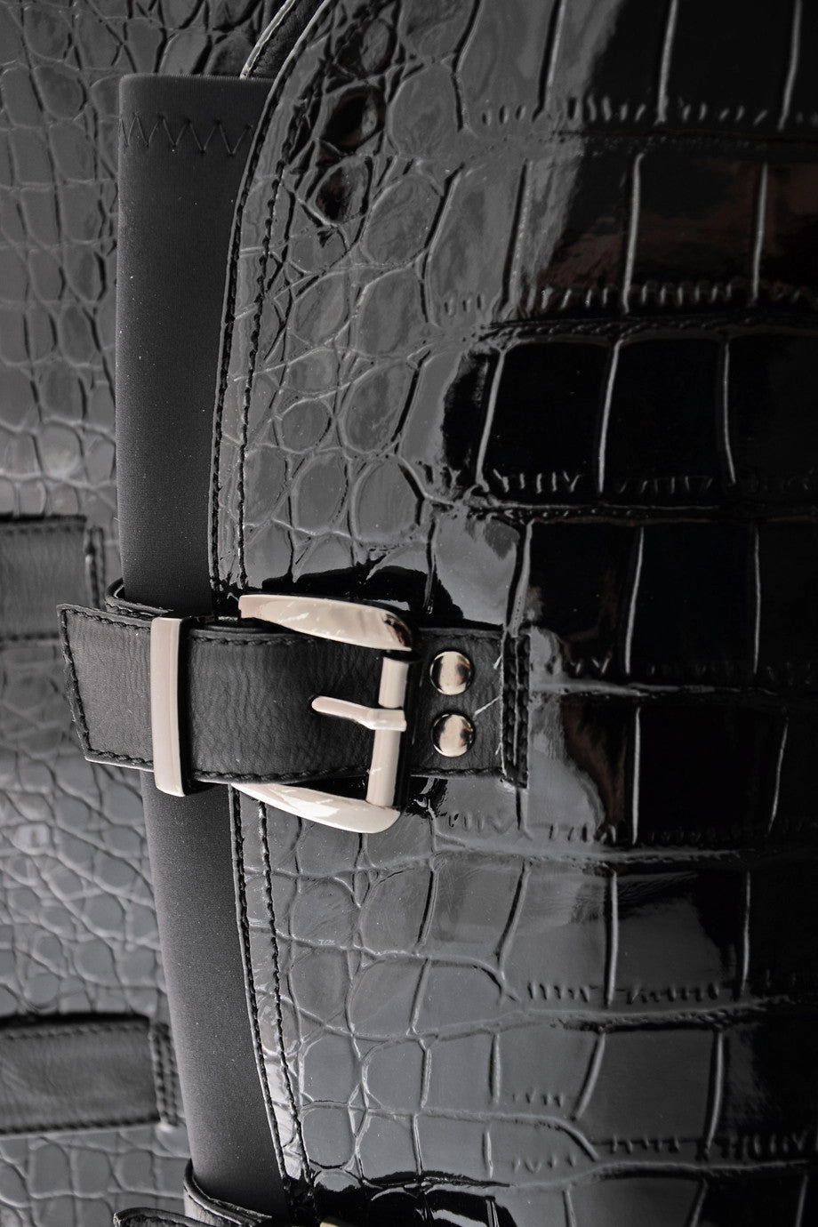 AIDA Black Croc Patent Knee-High Boots Hoka Feet Shoes