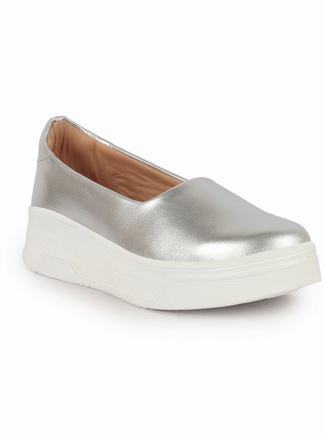 Women Silver Height Enhancer Lightweight Glitter Slip On Shoes|Memory Cushion Insole|Party Slip On All Season Casual Shoe Casual Lifting Shoes