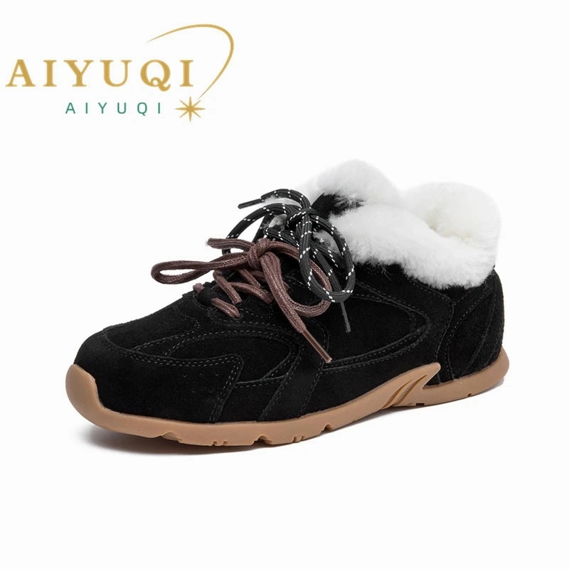 AIYUQI Women Sneakers New Genuine Leather Retro German Training Shoes Women Winter Velvet Fur Flat Casual Shoes Women Flat Platform Shoes