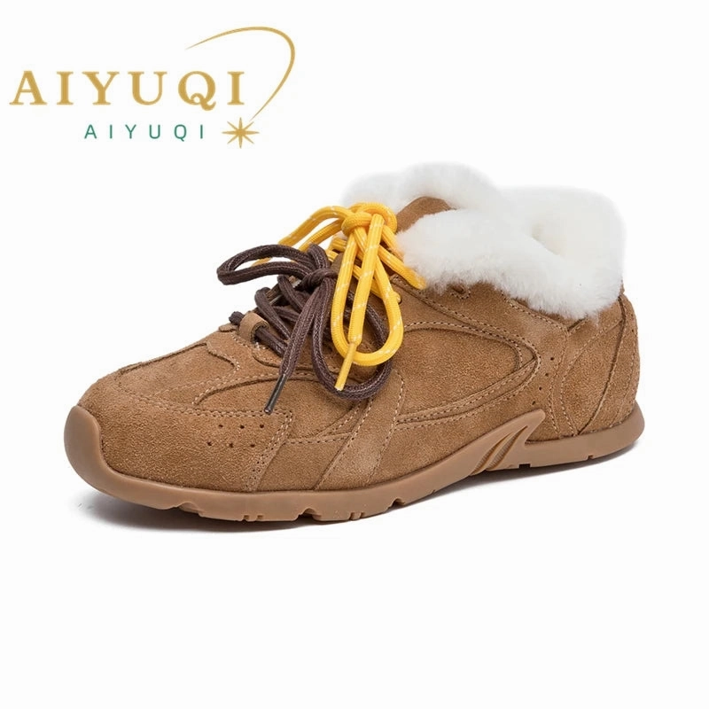 AIYUQI Women Sneakers New Genuine Leather Retro German Training Shoes Women Winter Velvet Fur Flat Casual Shoes Women Flat Shoes Fancy