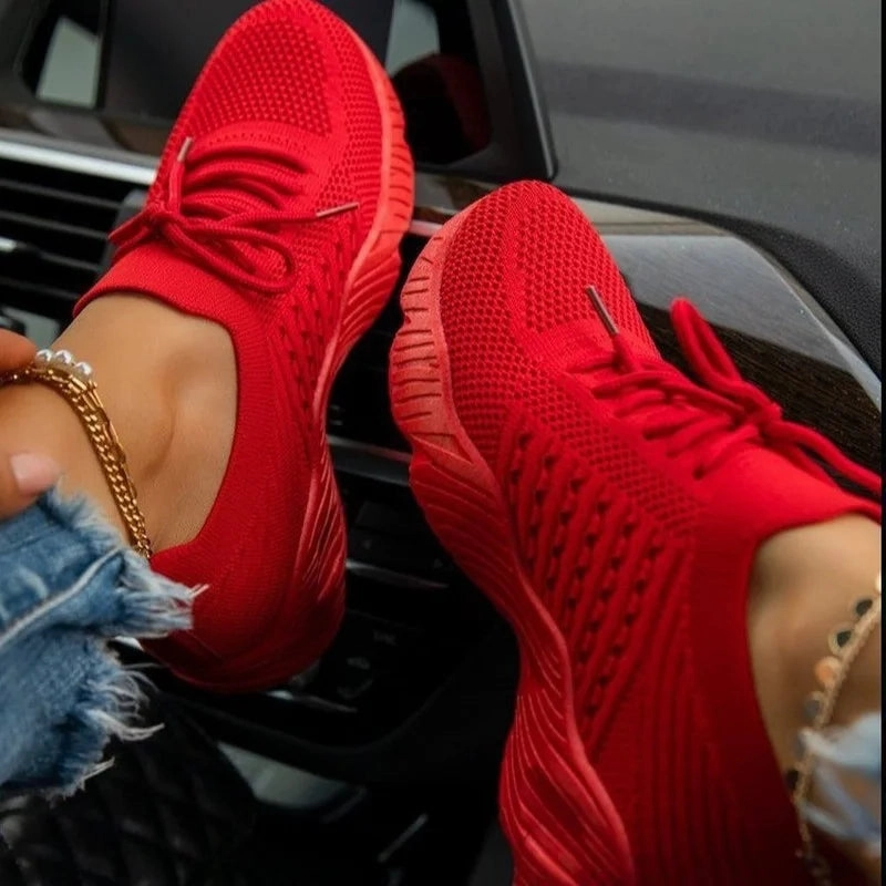 Red Casual Sports Shoes for Women Comfort Mesh Tennis Shoes Light Sneakers Women 2025 New Plus Size 43 Student Vulcanized Shoe Lebron Deion Sanders Collaboration Sneakers