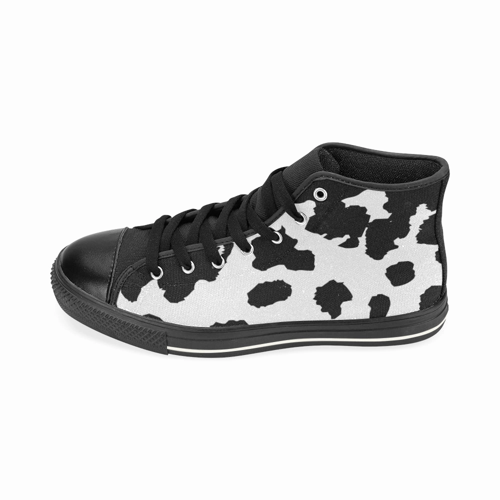 Women's B/W Cow Print High Top Canvas Shoes Platform High Heeled Shoes