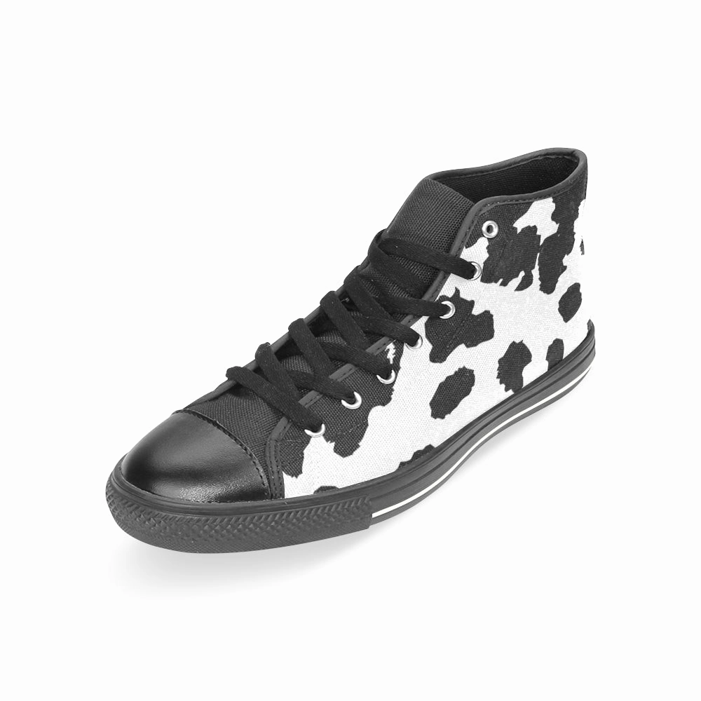 Cheap High Heel Chair Women's B/W Cow Print High Top Canvas Shoes