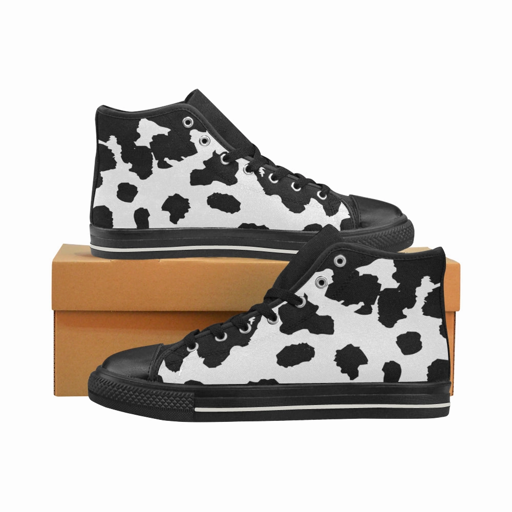Women's B/W Cow Print High Top Canvas Shoes High Heels Feet Images
