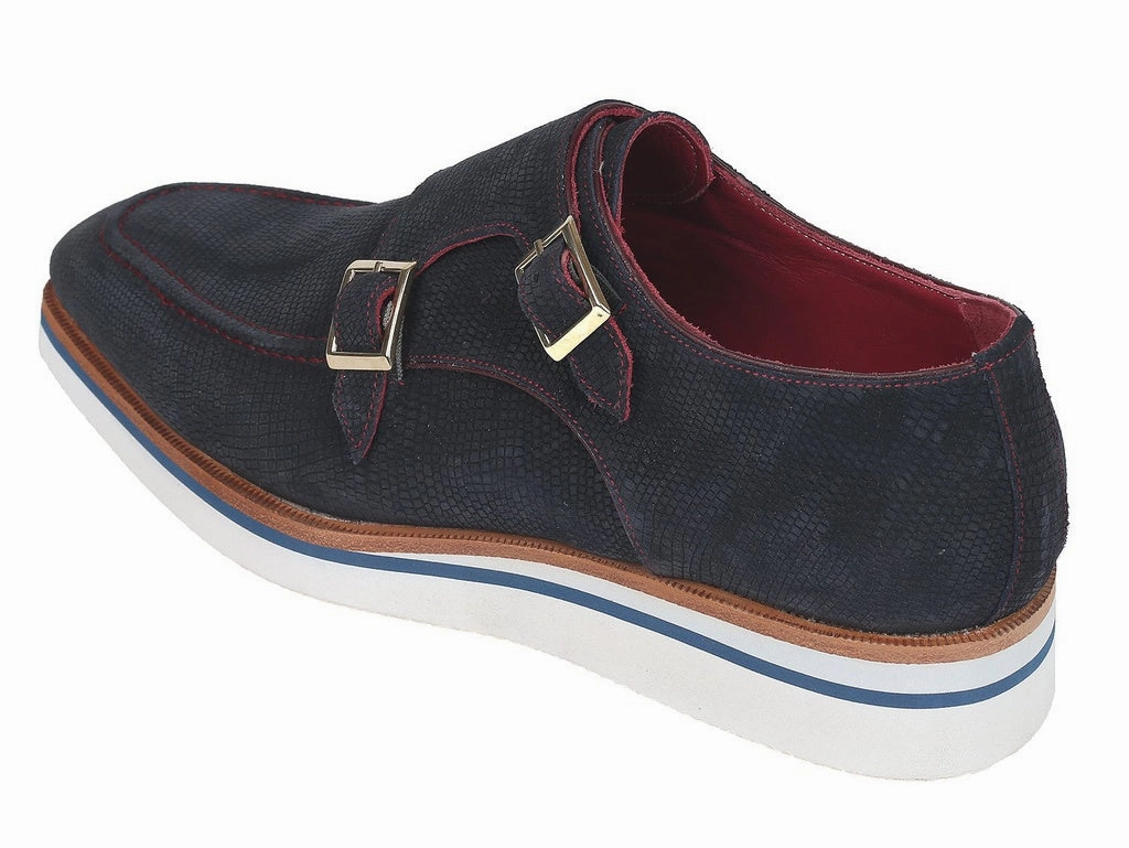 Air Max Up Casual Shoes Paul Parkman Men's Smart Casual Monkstrap Shoes Navy Suede (ID#189-NVY-SD)