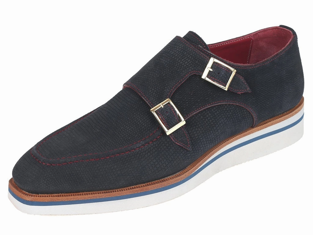 Paul Parkman Men's Smart Casual Monkstrap Shoes Navy Suede (ID#189-NVY-SD) Casual Shoes Jeans