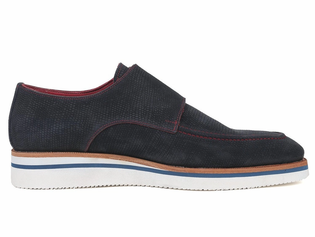 Paul Parkman Men's Smart Casual Monkstrap Shoes Navy Suede (ID#189-NVY-SD) Busniess Casual Shoes