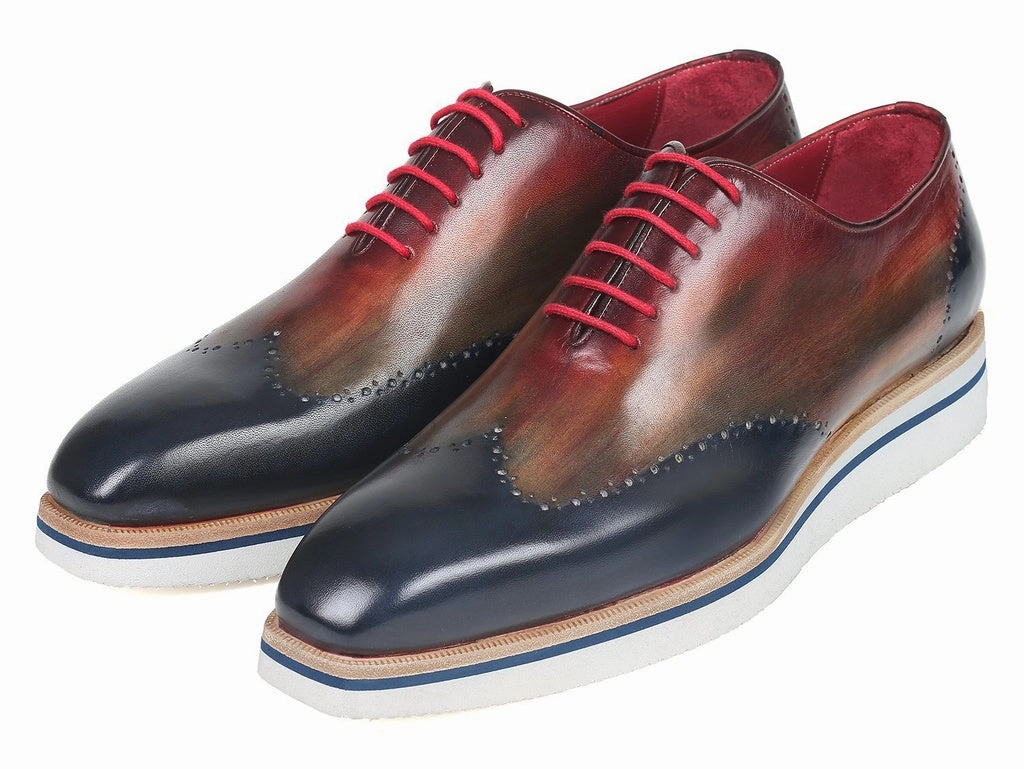Paul Parkman Men's Smart Casual Wingtip Oxfords Multi-Color (ID#187-MIX-NVY) Casual Dress Boots Shoes