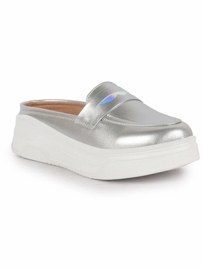 Court Legacy Lift Casual Women Silver Classic Comfort Height Enhancer Shiny Glitter Back Open Slip On Mule Shoes|Casual Slip On Walking Shoe