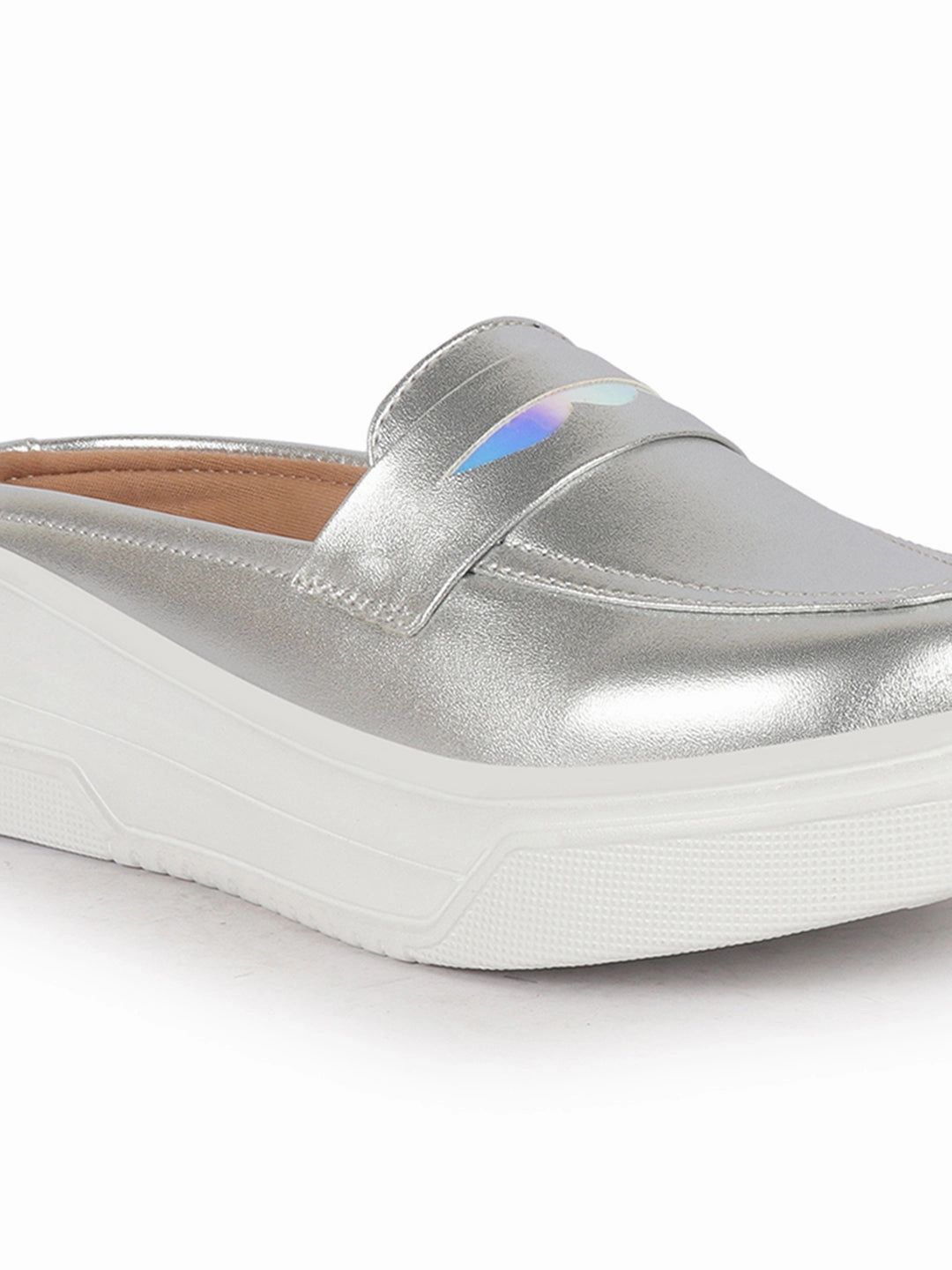 Casual Shoes In Usa Women Silver Classic Comfort Height Enhancer Shiny Glitter Back Open Slip On Mule Shoes|Casual Slip On Walking Shoe
