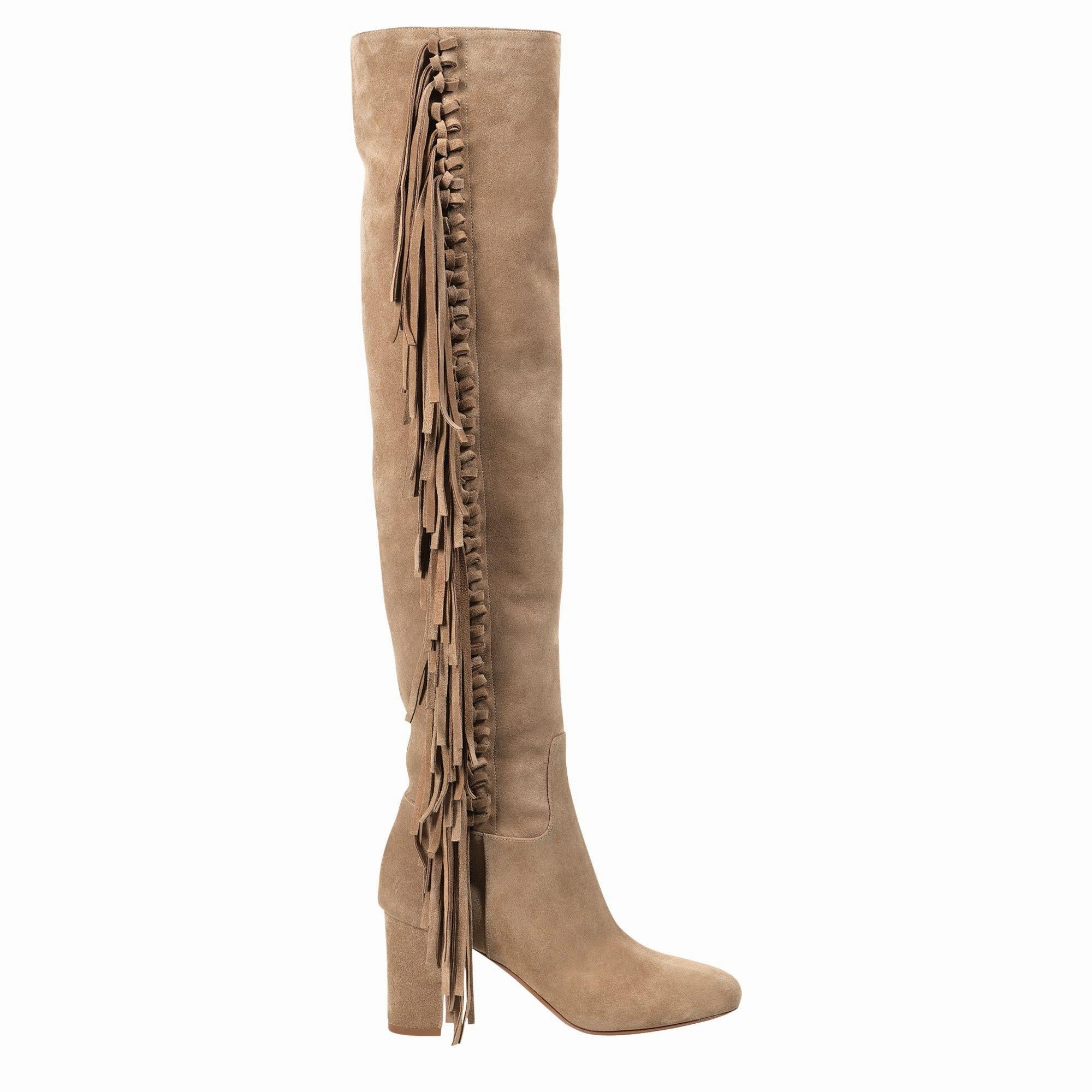 Amazone Folk Hight Heel Boots - Beige Rounded Toe Boots