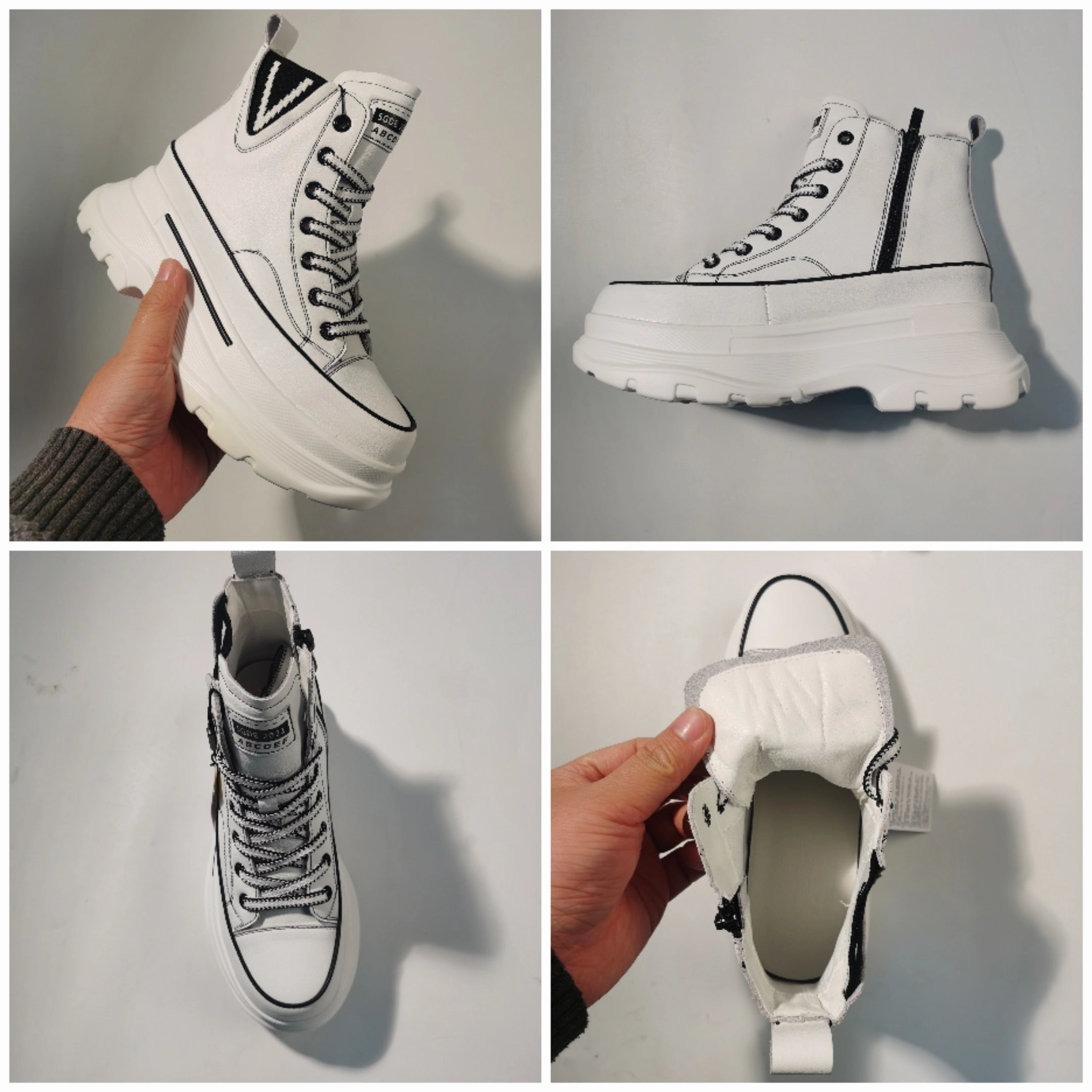 Brown Sneakers Amozae  7Cm Platform Wedge Sneakers Chunky Shoes Genuine Leather High Top Shoes Sneakers Women Ankle Boots Spring Autumn Booties