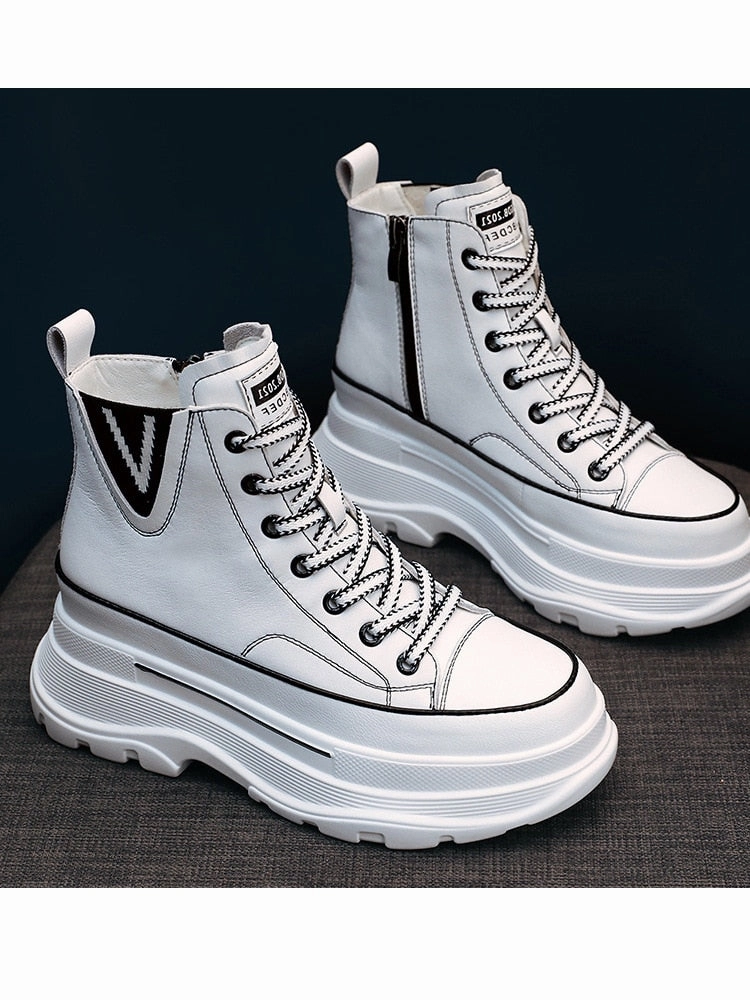 Amozae  7Cm Platform Wedge Sneakers Chunky Shoes Genuine Leather High Top Shoes Sneakers Women Ankle Boots Spring Autumn Booties Sell Used Sneakers