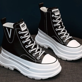 Merino Sneakers Amozae  7Cm Platform Wedge Sneakers Chunky Shoes Genuine Leather High Top Shoes Sneakers Women Ankle Boots Spring Autumn Booties