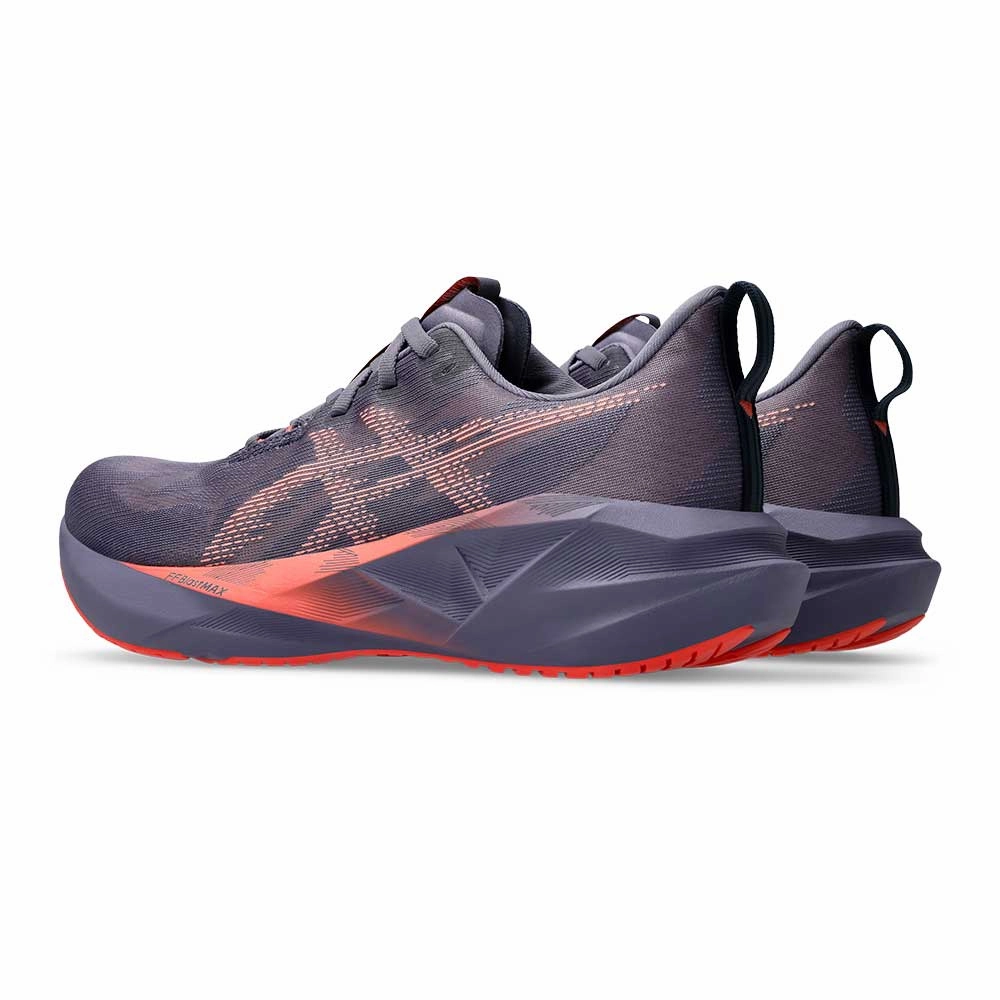 Men's Novablast 5 Running Shoe - Greyish Purple/Coral Reef - Regular (D) Paint Splatter Asics Shoes