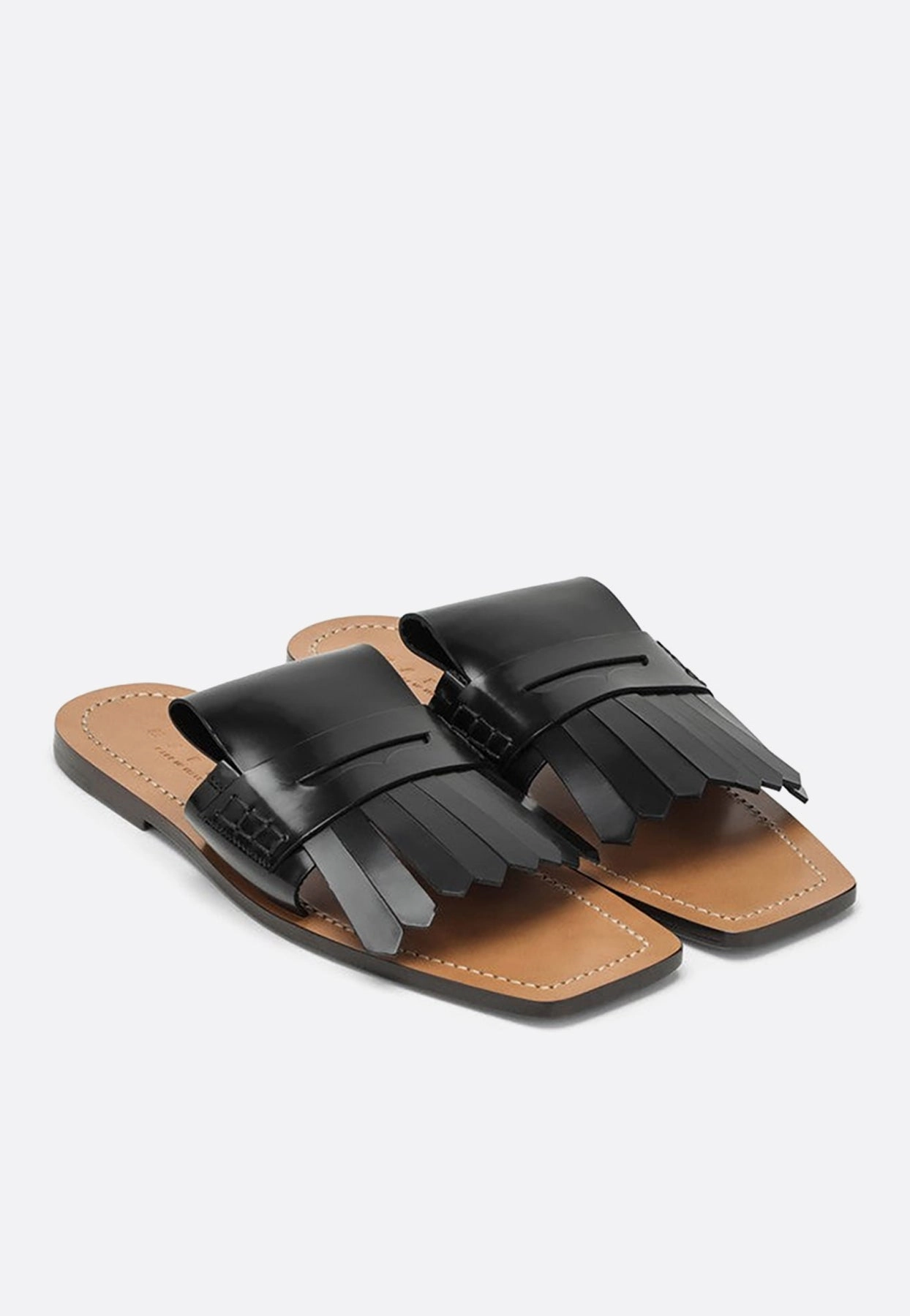 Bambi Square-Toe Leather Sandals Slip Ons Slippers