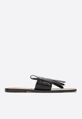 Bambi Square-Toe Leather Sandals Slippers Heel Pain
