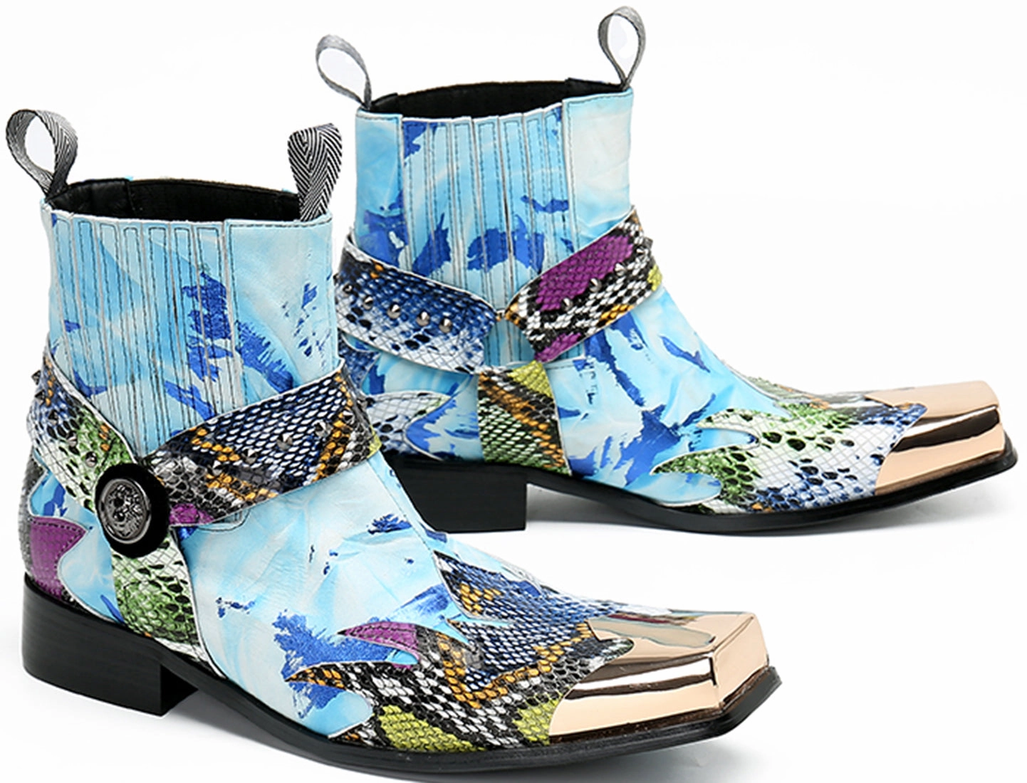 Cowboy Boots For Plus Size Men's Metal Square Toe Buckle Western Boots