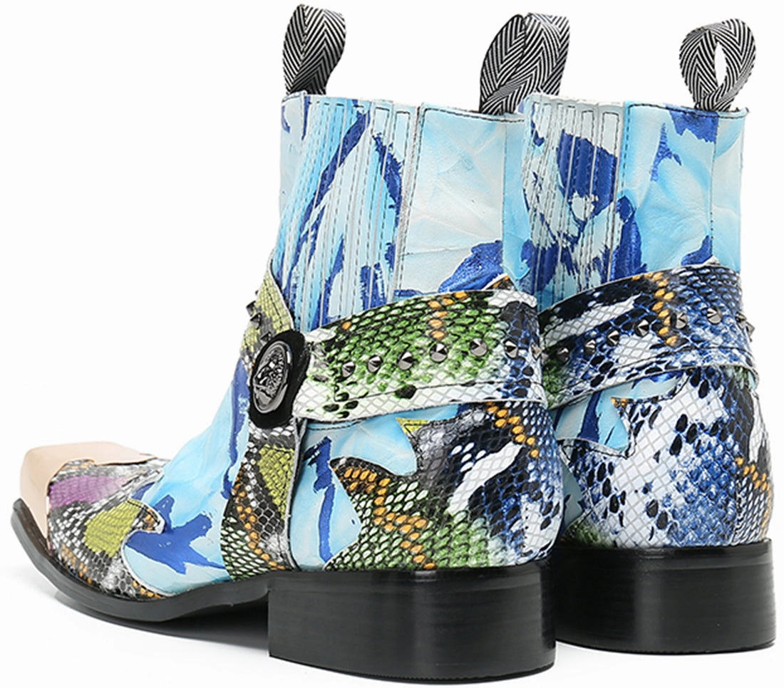 Men's Metal Square Toe Buckle Western Boots Casual Cowboy Boots