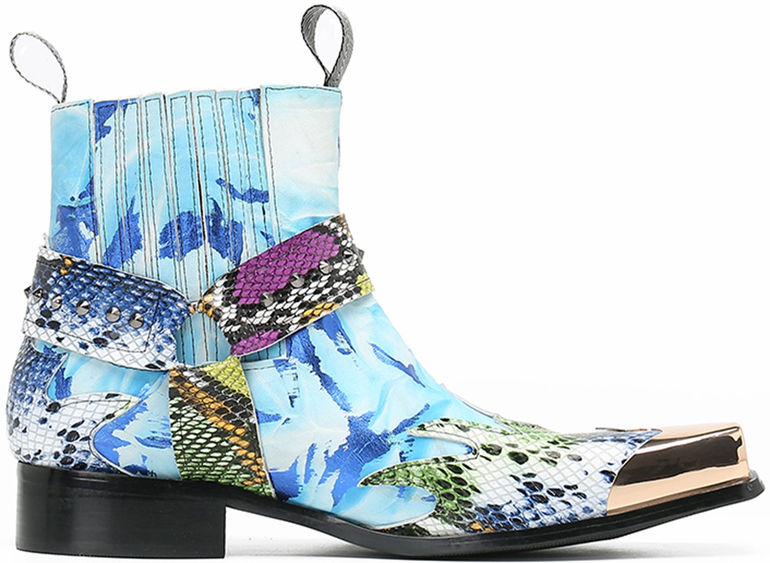 Hispanic Cowboy Boots Men's Metal Square Toe Buckle Western Boots