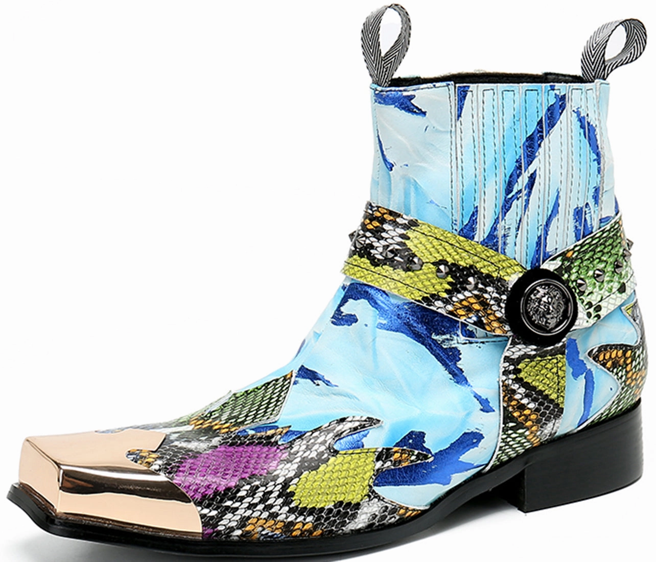 Men's Metal Square Toe Buckle Western Boots Drawing Of Cowboy Boots