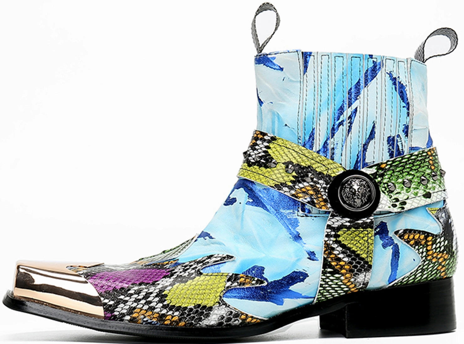 Men's Metal Square Toe Buckle Western Boots That Girl In Boots