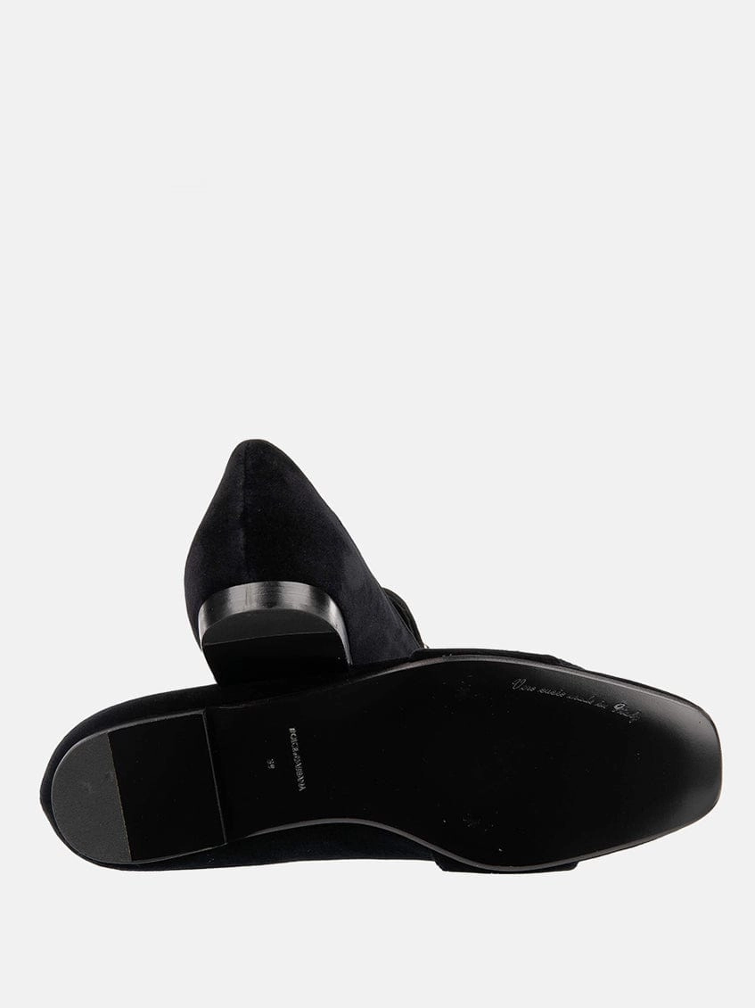 Flat Dress Shoe Bejeweled Buckle Velvet Loafers